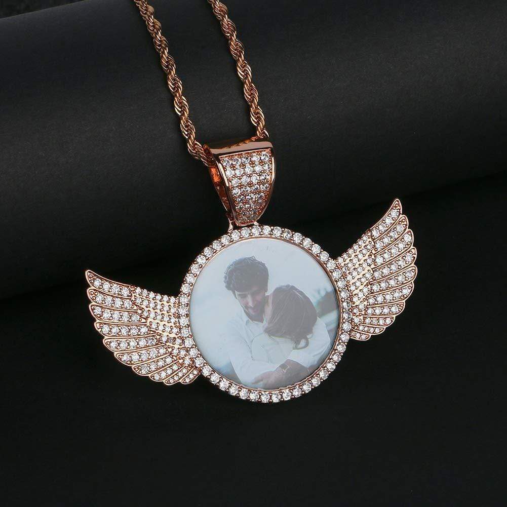 Christmas Gift Personalized Jewelry Photo Pendant Necklace with Angel Wing Necklace for man MelodyNecklace