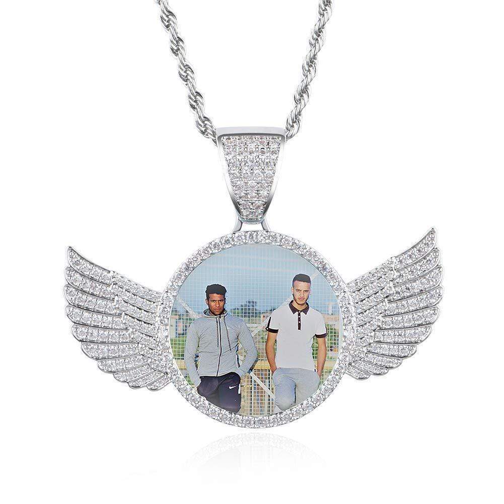 Christmas Gift Personalized Jewelry Photo Pendant Necklace with Angel Wing Silver Necklace for man MelodyNecklace