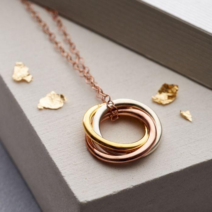 Christmas Gift Personalized Mixed Russian Ring Necklace Gold+Silver+Rose gold Mom Necklace MelodyNecklace