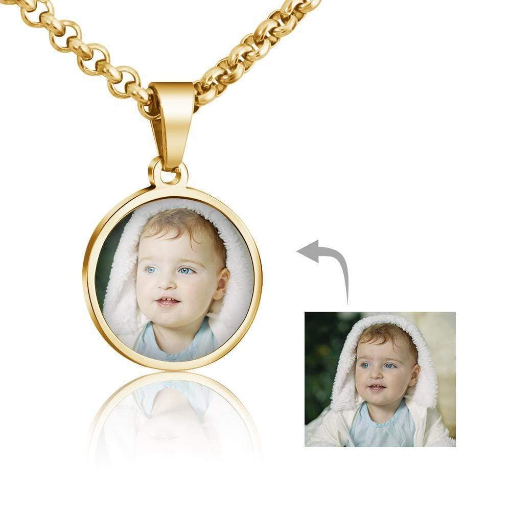Christmas Gift Personalized Photo Circle Necklace with Custom words Gold Myron Necklace MelodyNecklace