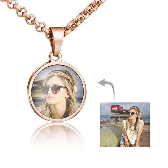 Christmas Gift Personalized Photo Circle Necklace with Custom words Rose gold Myron Necklace MelodyNecklace