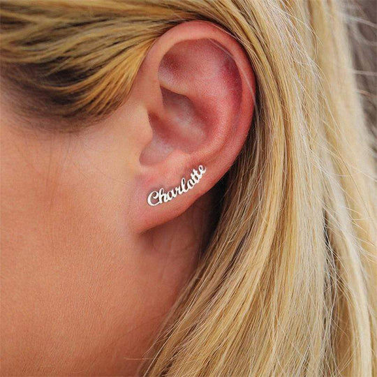 Christmas Gift Script Name Earring-Name Stud Earring 925 Silver Plated Earring MelodyNecklace