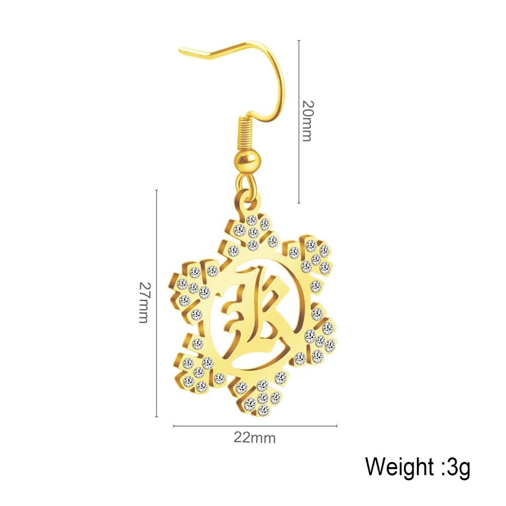 Christmas Gift Snowflake Initial Earring Earring MelodyNecklace