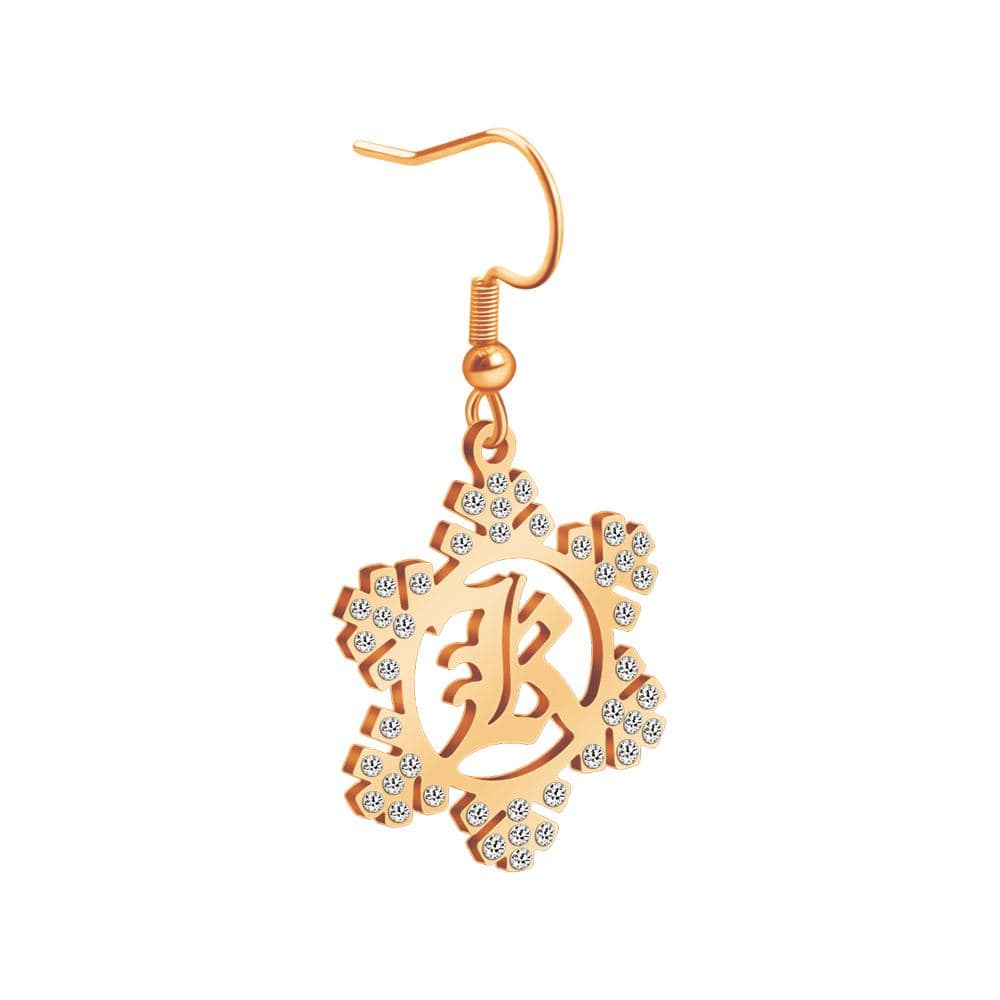 Christmas Gift Snowflake Initial Earring Rose Gold Earring MelodyNecklace