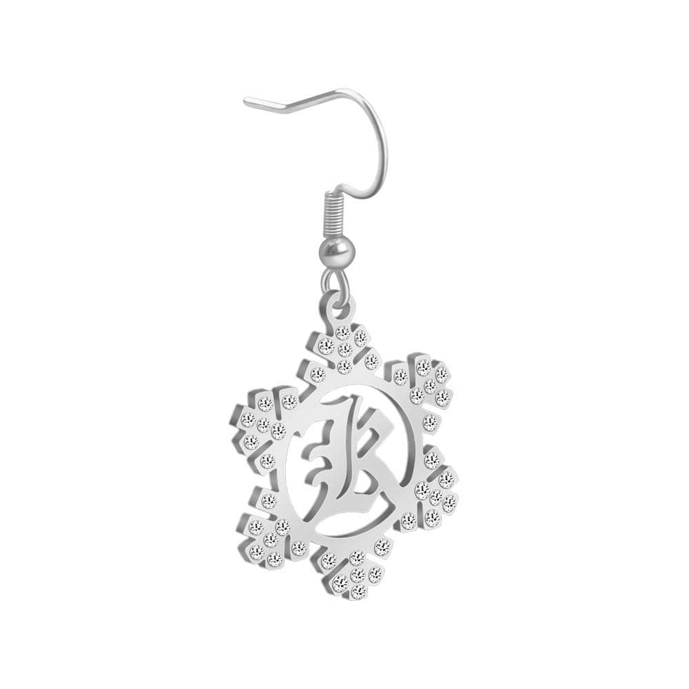 Christmas Gift Snowflake Initial Earring Silver Earring MelodyNecklace