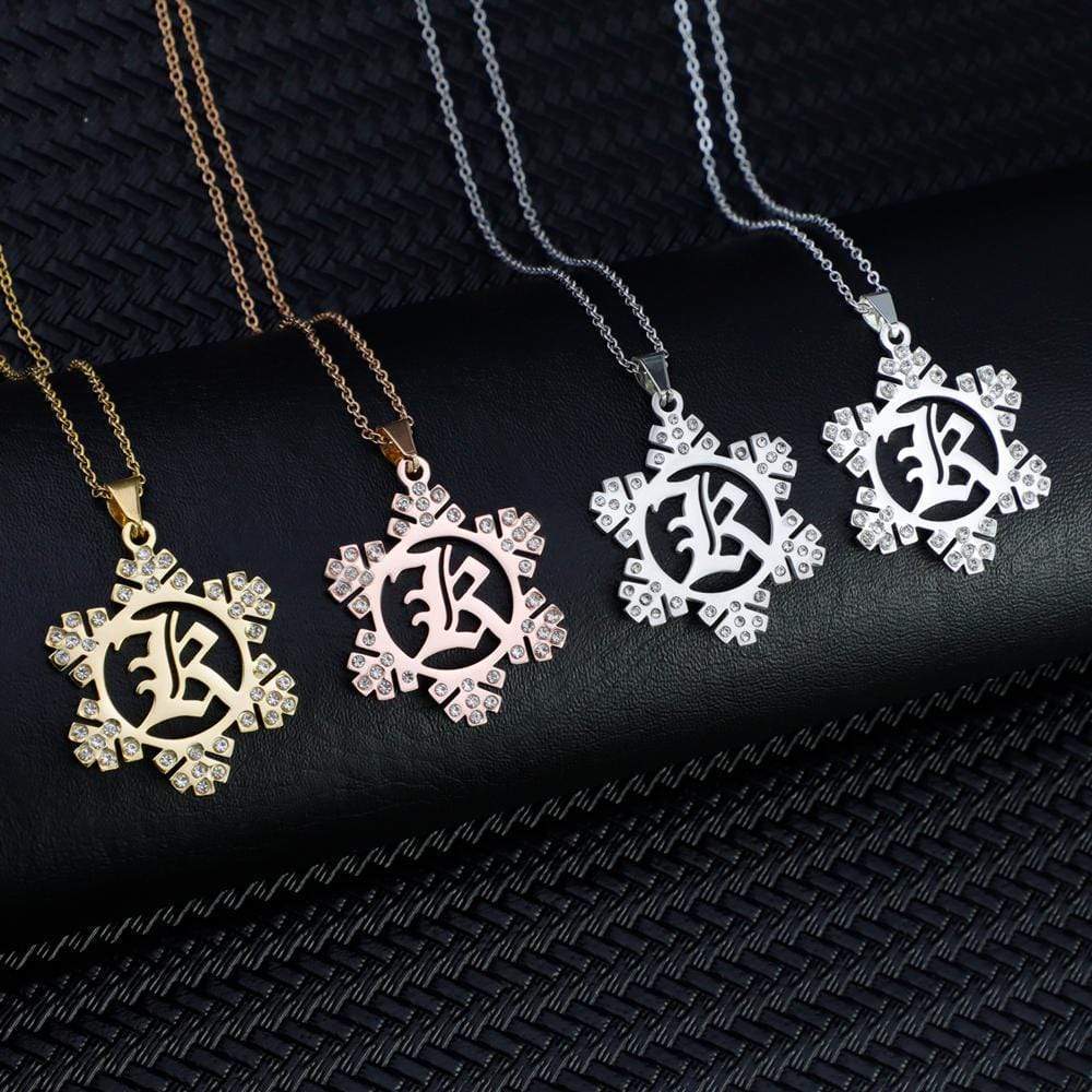 Christmas Gift Snowflake Initial Necklace Sparkling Necklace MelodyNecklace