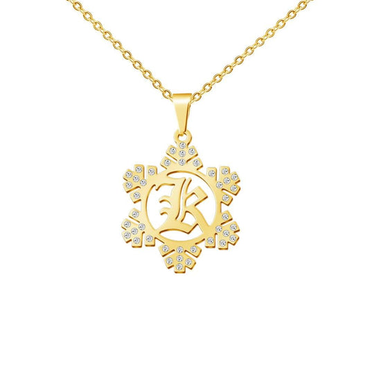 Christmas Gift Snowflake Initial Necklace Stainless steel / Gold Sparkling Necklace MelodyNecklace