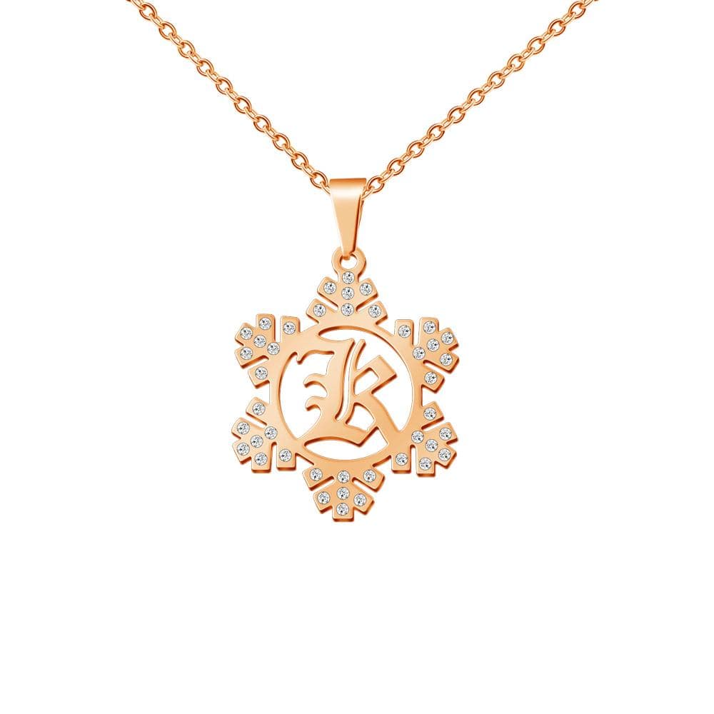 Christmas Gift Snowflake Initial Necklace Stainless steel / Rose Gold Sparkling Necklace MelodyNecklace
