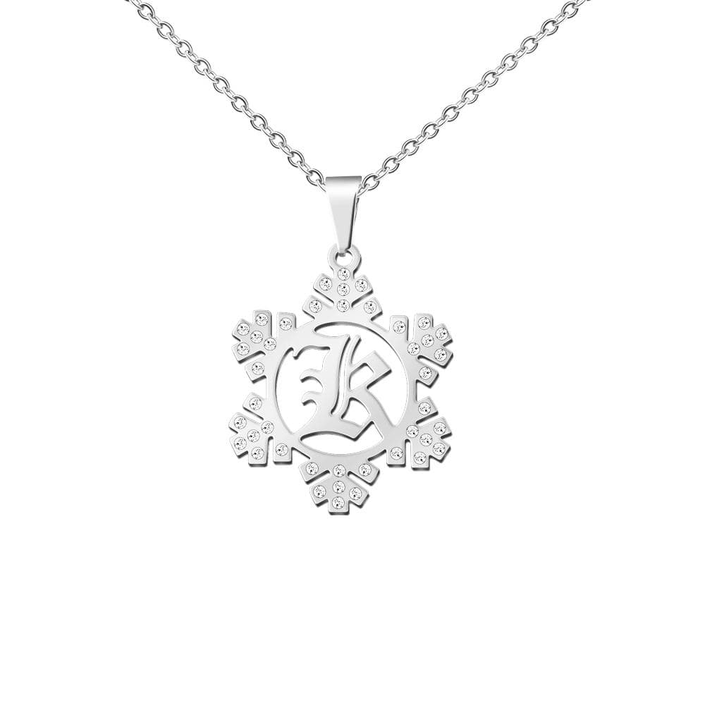 Christmas Gift Snowflake Initial Necklace Stainless steel / Silver Sparkling Necklace MelodyNecklace