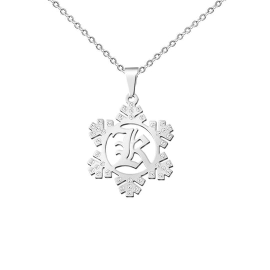 Christmas Gift Snowflake Initial Necklace Stainless steel / Silver Sparkling Necklace MelodyNecklace