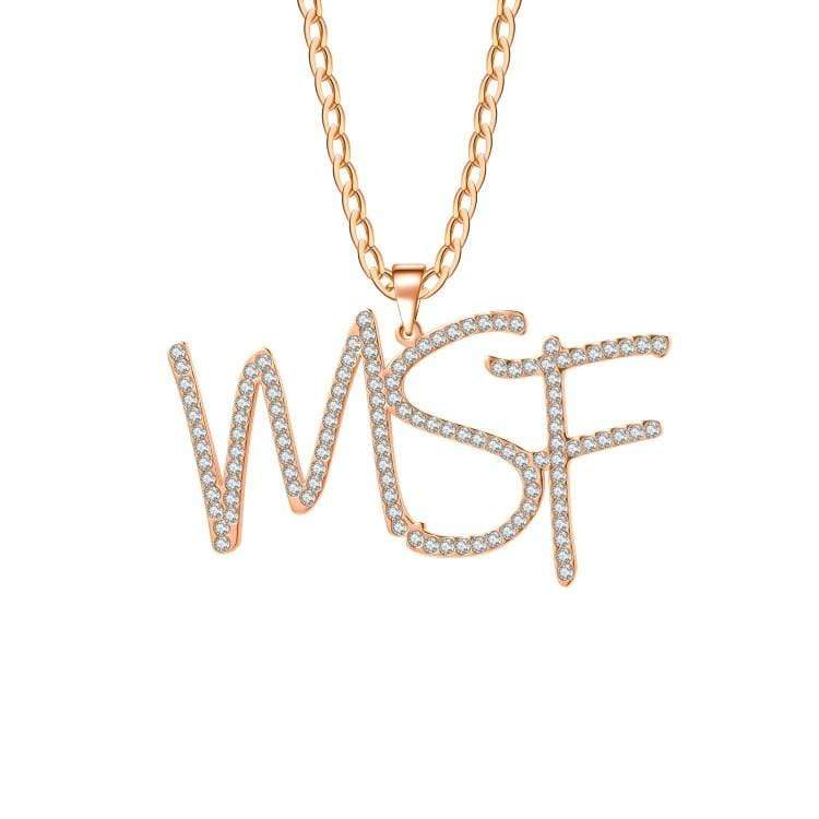Christmas Gift Sparkling Crystal Initials Necklace Rose Gold Sparkling Necklace MelodyNecklace