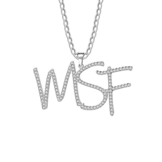Christmas Gift Sparkling Crystal Initials Necklace Sterling Silver Sparkling Necklace MelodyNecklace