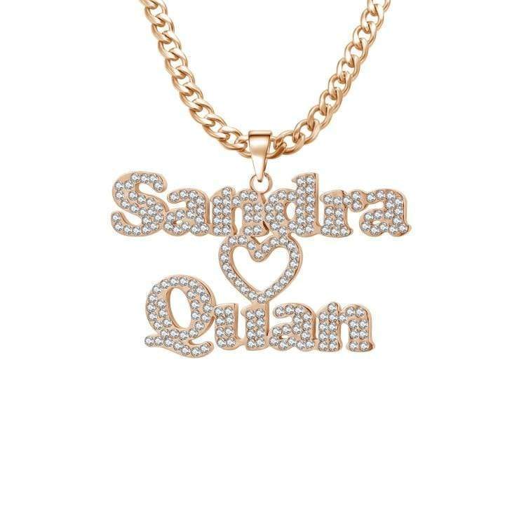Christmas Gift Sparkling Diamond Double Name Necklace 18K Rose Gold Plated Sparkling Necklace MelodyNecklace