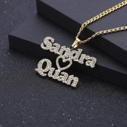 Christmas Gift Sparkling Diamond Double Name Necklace Sterling Silver Sparkling Necklace MelodyNecklace