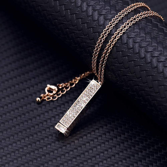 Christmas Gift Sparkling Diamond Personalized Bar Necklace With Engraved Secret Message Rose gold Sparkling Necklace MelodyNecklace