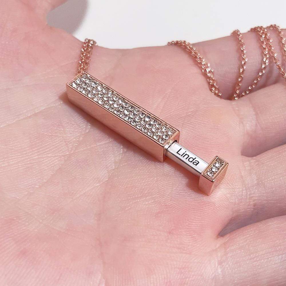 Christmas Gift Sparkling Diamond Personalized Bar Necklace With Engraved Secret Message Rose gold Sparkling Necklace MelodyNecklace
