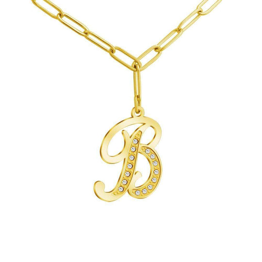 Christmas Gift Sparkling Letters A-Z Silver & Gold Diamond Pendant Gold / B Sparkling Necklace MelodyNecklace