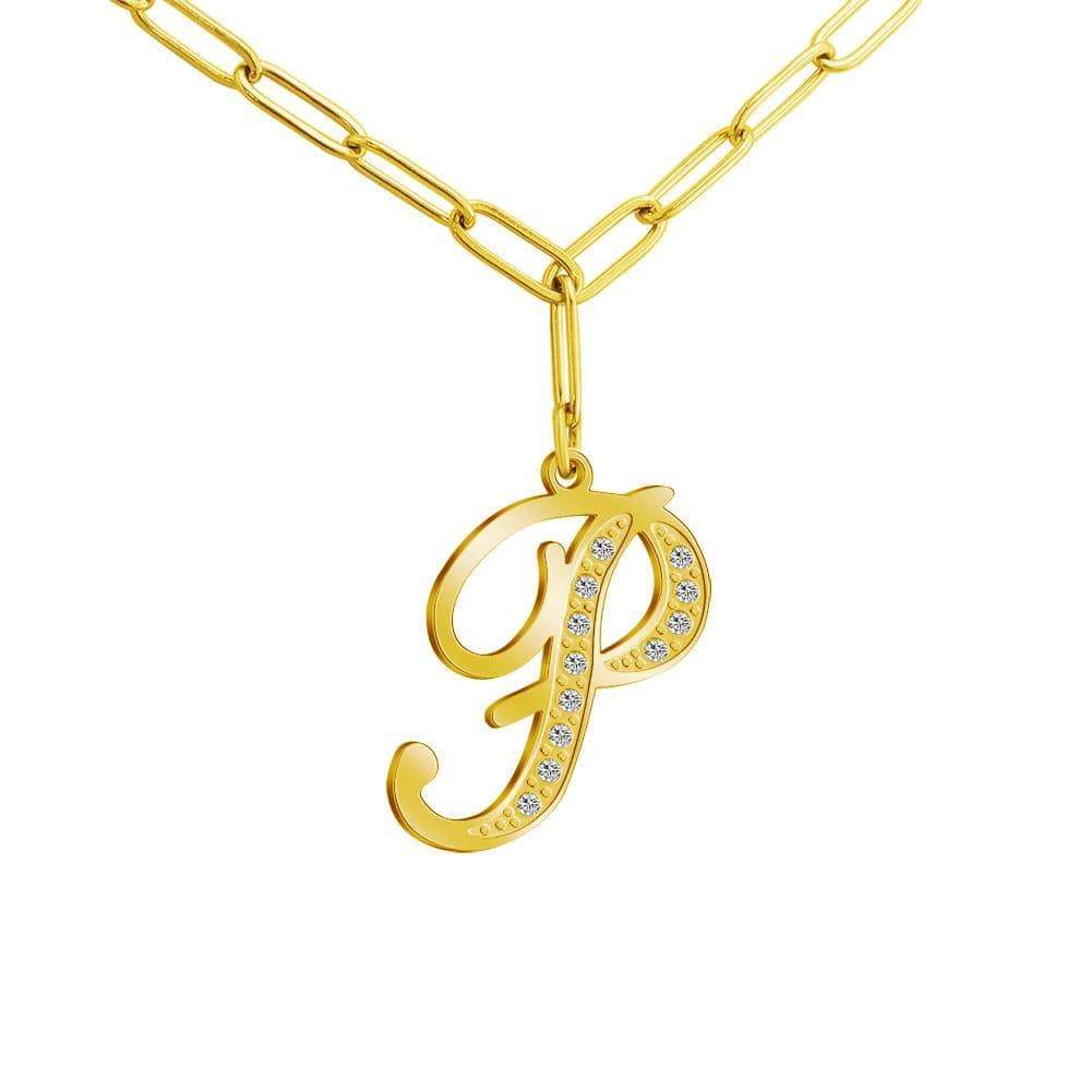 Christmas Gift Sparkling Letters A-Z Silver & Gold Diamond Pendant Gold / P Sparkling Necklace MelodyNecklace