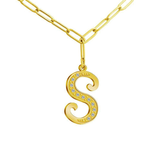 Christmas Gift Sparkling Letters A-Z Silver & Gold Diamond Pendant Gold / S Sparkling Necklace MelodyNecklace