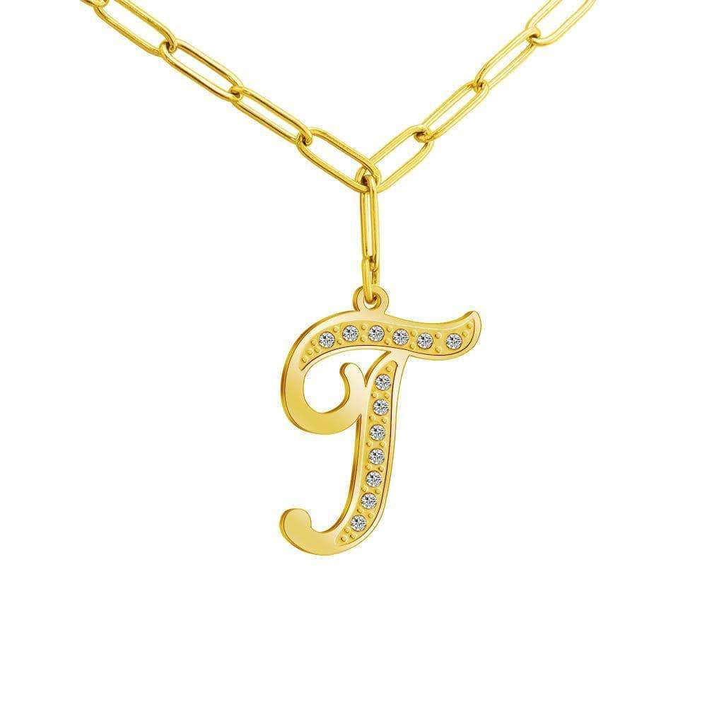 Christmas Gift Sparkling Letters A-Z Silver & Gold Diamond Pendant Gold / T Sparkling Necklace MelodyNecklace