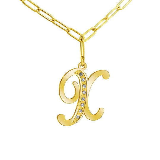 Christmas Gift Sparkling Letters A-Z Silver & Gold Diamond Pendant Gold / X Sparkling Necklace MelodyNecklace