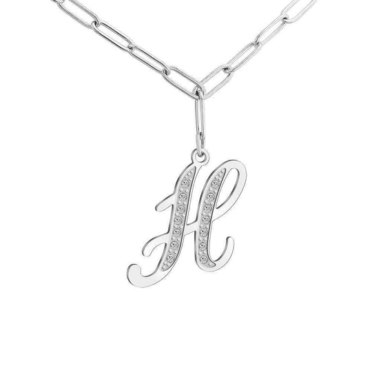 Christmas Gift Sparkling Letters A-Z Silver & Gold Diamond Pendant Silver / H Sparkling Necklace MelodyNecklace