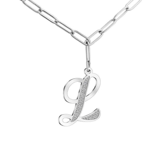 Christmas Gift Sparkling Letters A-Z Silver & Gold Diamond Pendant Silver / L Sparkling Necklace MelodyNecklace