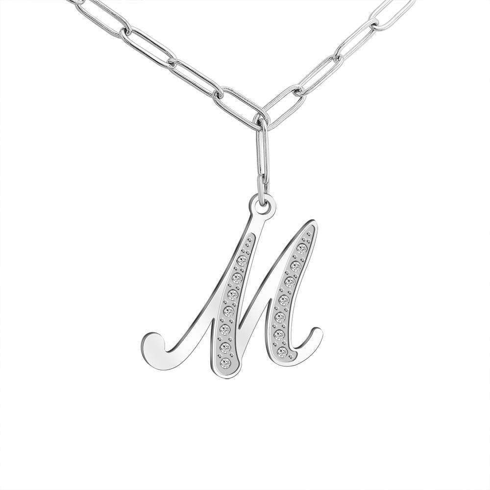 Christmas Gift Sparkling Letters A-Z Silver & Gold Diamond Pendant Silver / M Sparkling Necklace MelodyNecklace