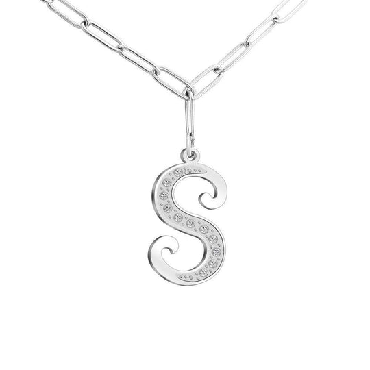 Christmas Gift Sparkling Letters A-Z Silver & Gold Diamond Pendant Silver / S Sparkling Necklace MelodyNecklace