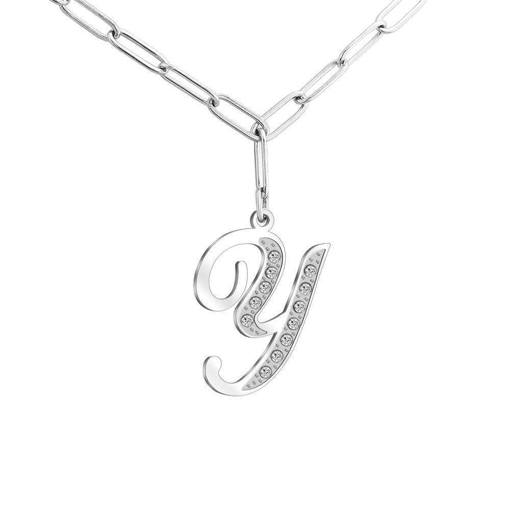 Christmas Gift Sparkling Letters A-Z Silver & Gold Diamond Pendant Silver / Y Sparkling Necklace MelodyNecklace