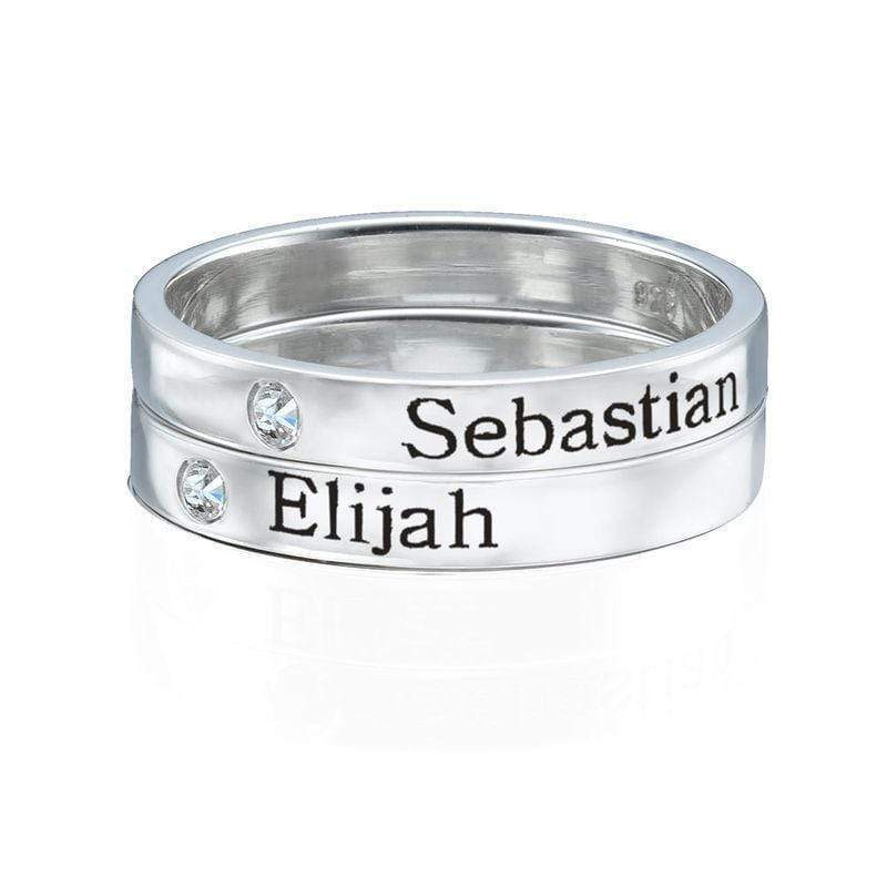 Christmas Gift Stackable Name Ring in Silver with Diamond Multiple name rings Ring MelodyNecklace