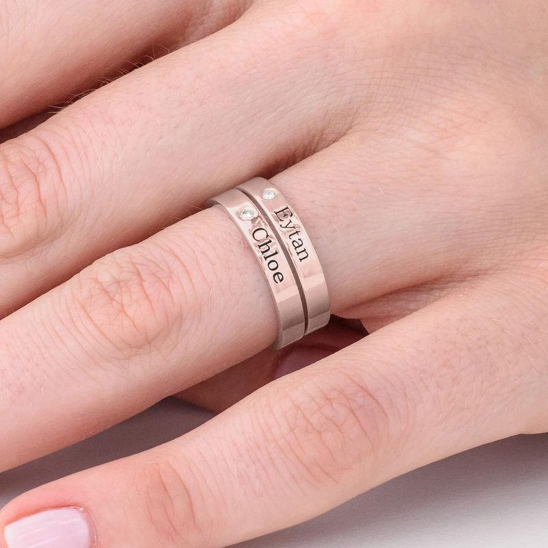 Christmas Gift Stackable Name Ring in Silver with Diamond Multiple name rings Ring MelodyNecklace