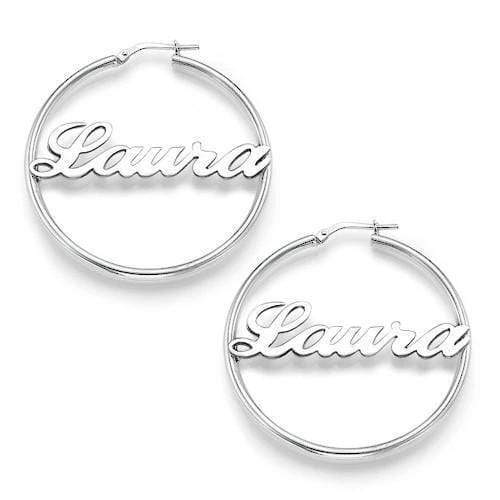 Christmas Gift Sterling Silver Hoop Name Earrings Silver Plated Earring MelodyNecklace