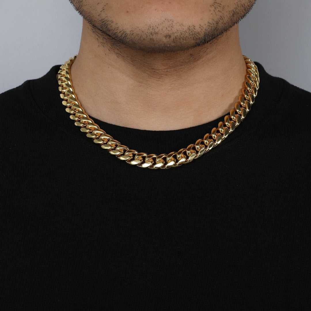 Cuban Link Chain Necklace Stainless Steel 12mm Men Necklace GOLD / 18" MelodyNecklace