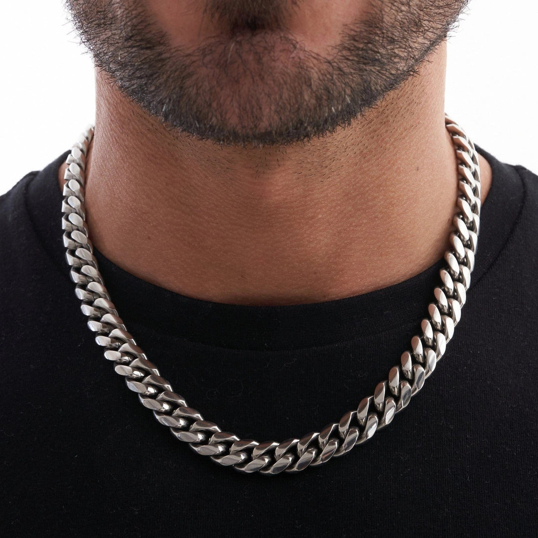 Cuban Link Chain Necklace Stainless Steel 12mm Men Necklace SILVRE / 18" MelodyNecklace