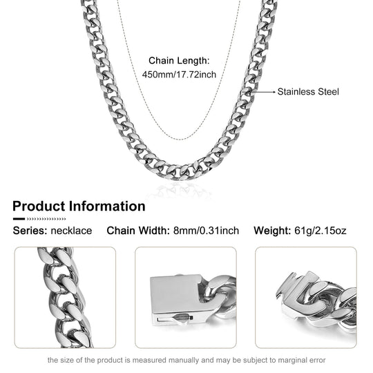 Cuban Link Chain Necklace Stainless Steel 8mm Men Necklace Gift MelodyNecklace