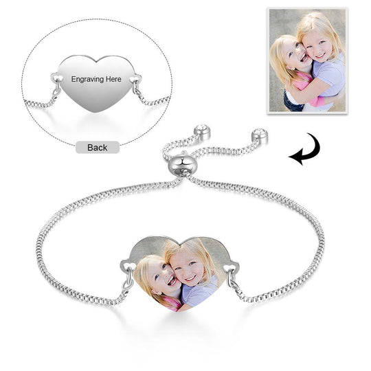 Custom Bracelets with Heart Photo Personalized Bracelet with Engraving m1-D1