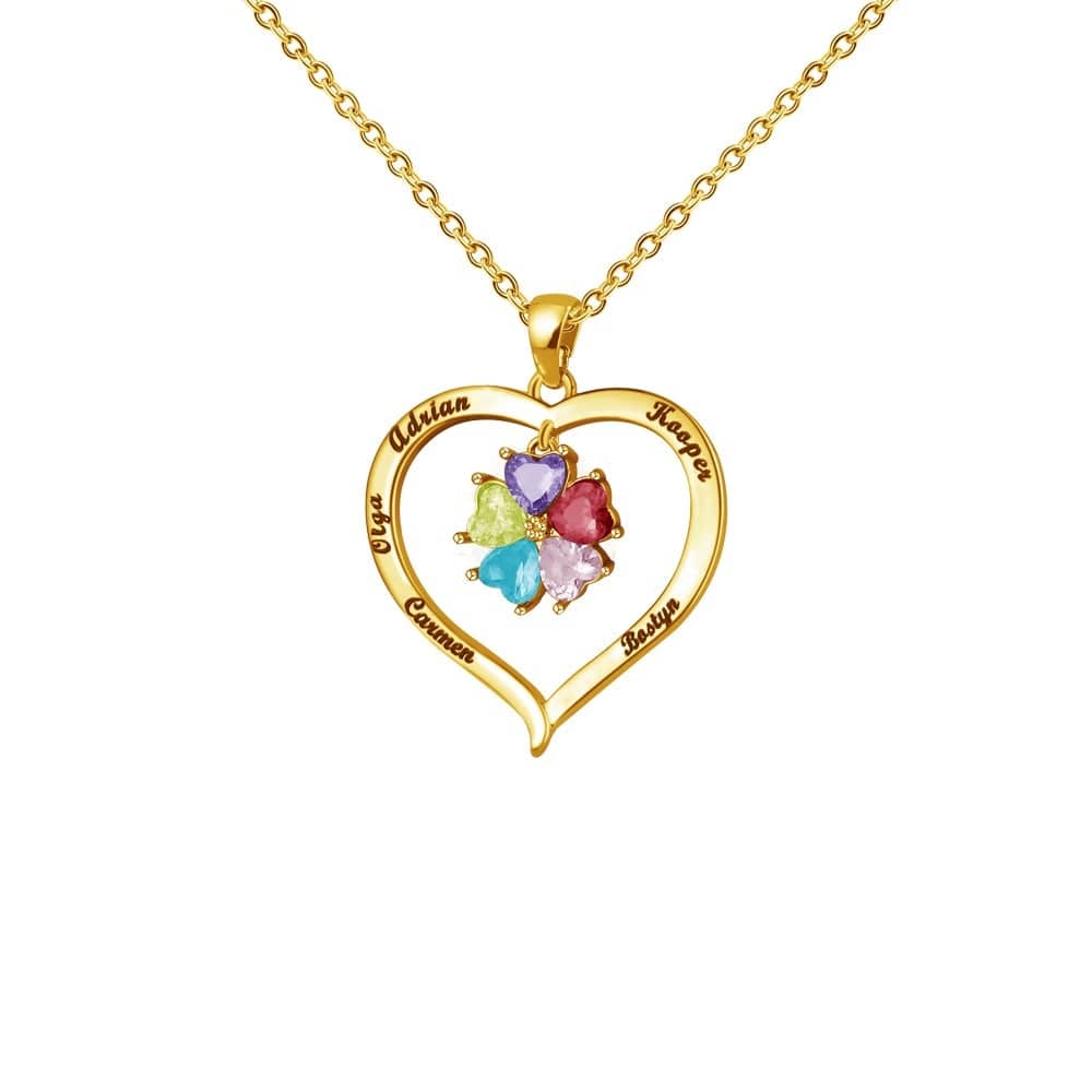 Custom Diamond Heart Birthstone Necklace Gold Mom Necklace MelodyNecklace