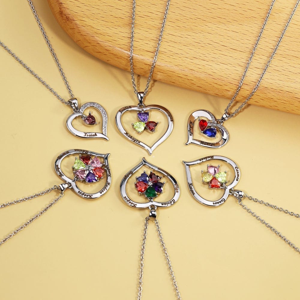 Custom Diamond Heart Birthstone Necklace Mom Necklace MelodyNecklace
