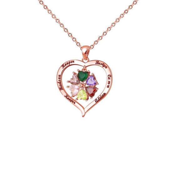 Custom Diamond Heart Birthstone Necklace Rose Gold Mom Necklace MelodyNecklace