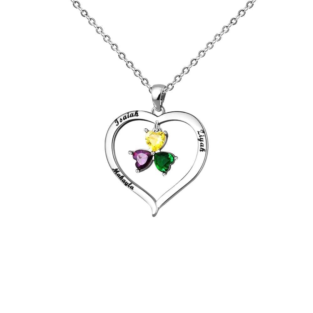 Custom Diamond Heart Birthstone Necklace Silver Mom Necklace MelodyNecklace