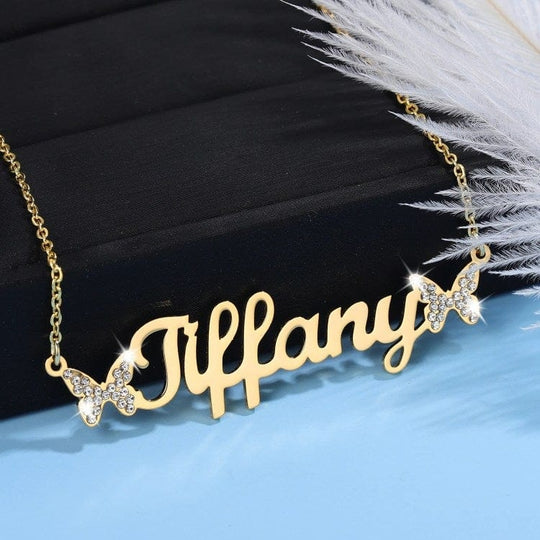 Cute Butterfly Name Necklace Silver Sparkling Necklace MelodyNecklace