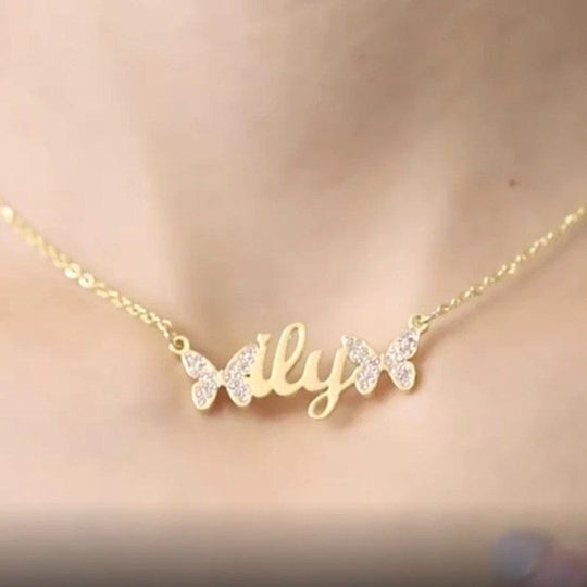 Cute Butterfly Name Necklace Sparkling Necklace MelodyNecklace