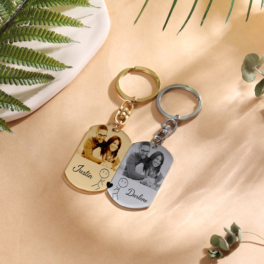 Anniversary date ideas Couple Keychain Customized Photo Funny Heart Matching Keyring