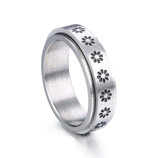 Daisy Flower Anti Anxiety Spinner Ring Silver / 6 Ring MelodyNecklace
