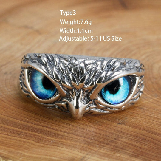 Demon Eye Owl Ring Open Adjustable Ring green Ring MelodyNecklace