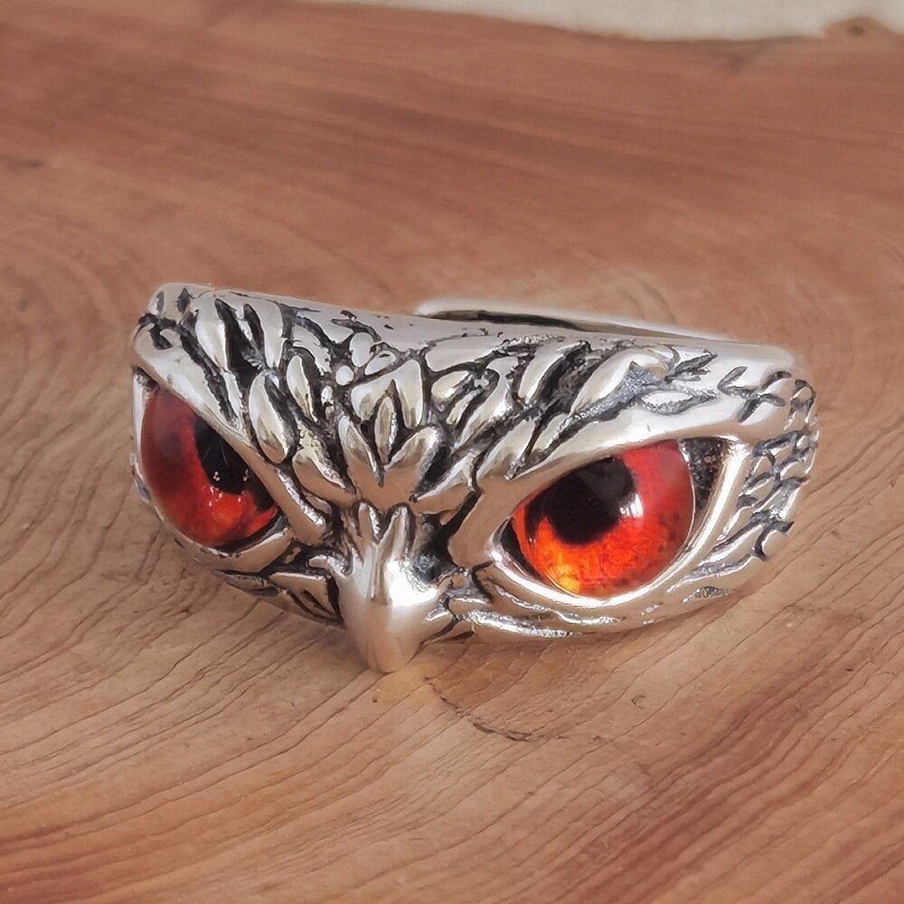 Demon Eye Owl Ring Open Adjustable Ring Red Ring MelodyNecklace