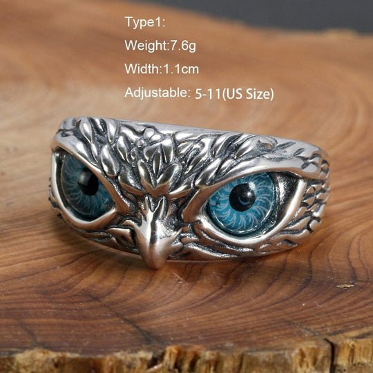 Demon Eye Owl Ring Open Adjustable Ring white Ring MelodyNecklace