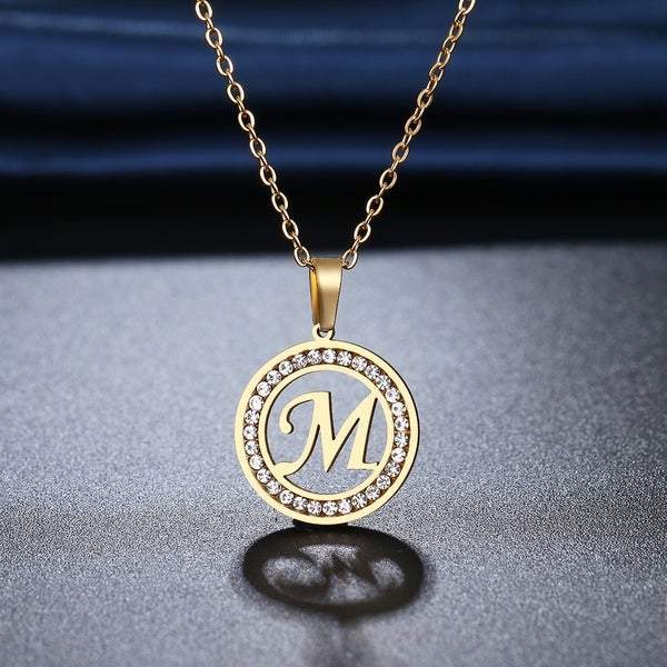 Diamond Inlaid A-Z Necklace Gold mylongingnecklace