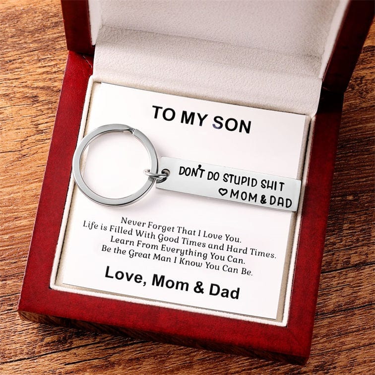 Don't Do Stupid Funny Keychain Gift Box Set for Son and Daughter ❤MOM & DAD / To My Son Keychain MelodyNecklace